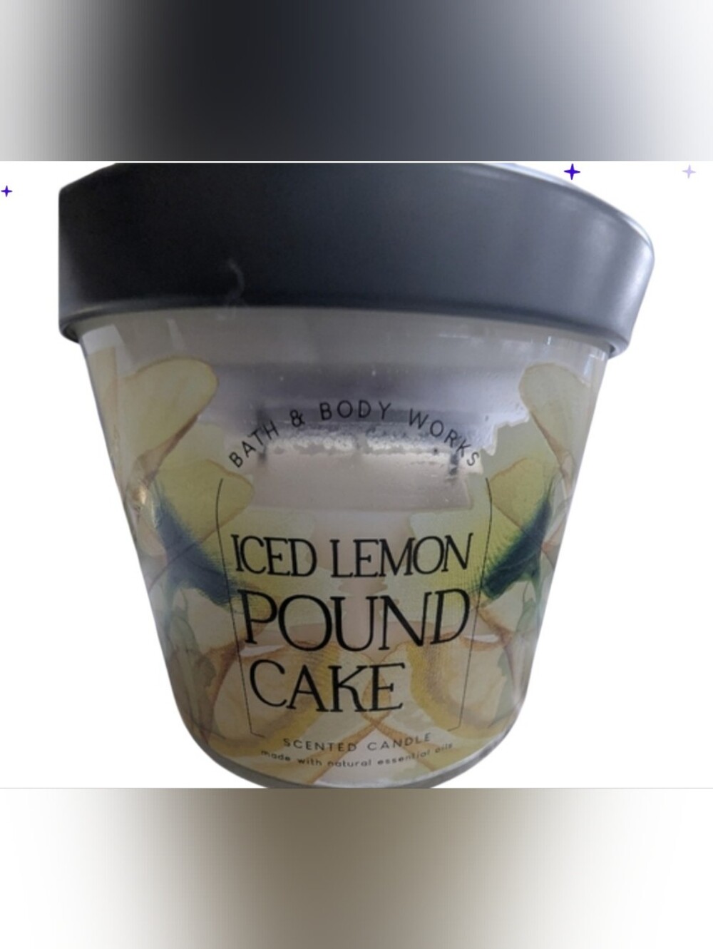 Slightly Used Candle. Iced Lemon Pound Cake. Deeply Scented. Three Wick.